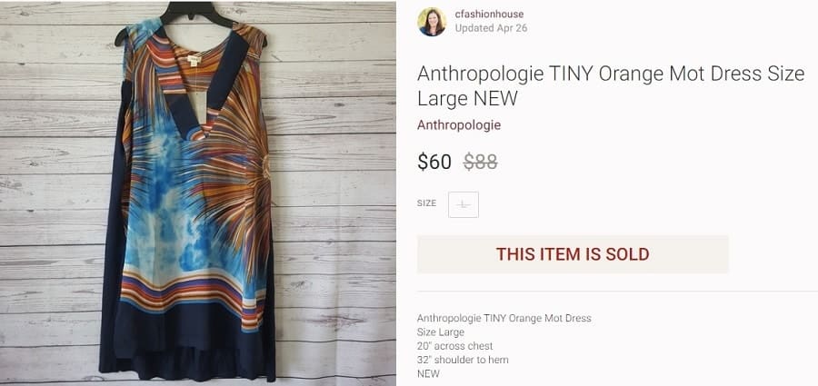 Dress sold on Poshmark