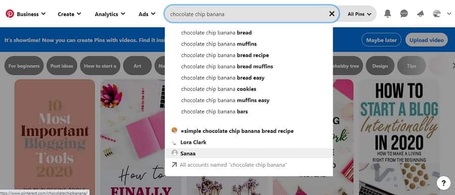 Using Pinterest Search Bar