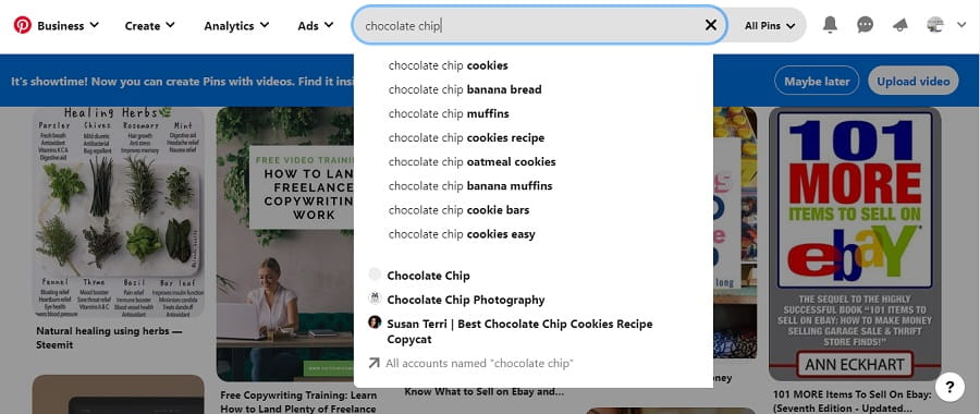 Using Pinterest Search Bar